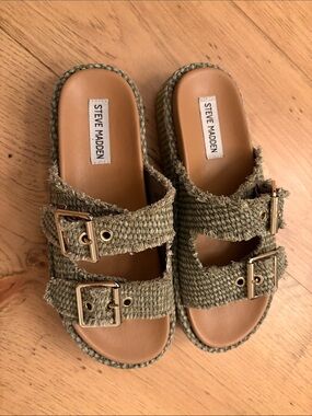 Steve Madden Olive Braided Double-Buckle Slide Sandals